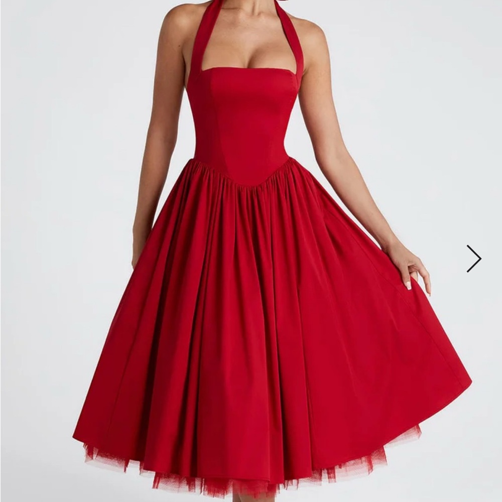 Elegant Red Halter Dress